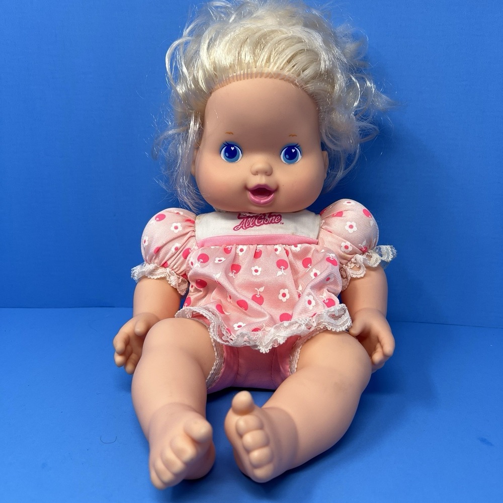 Kenner Baby All Gone Doll 1991 12 Inch Blonde Hair Blue Eyes Vintage Feeding Toy